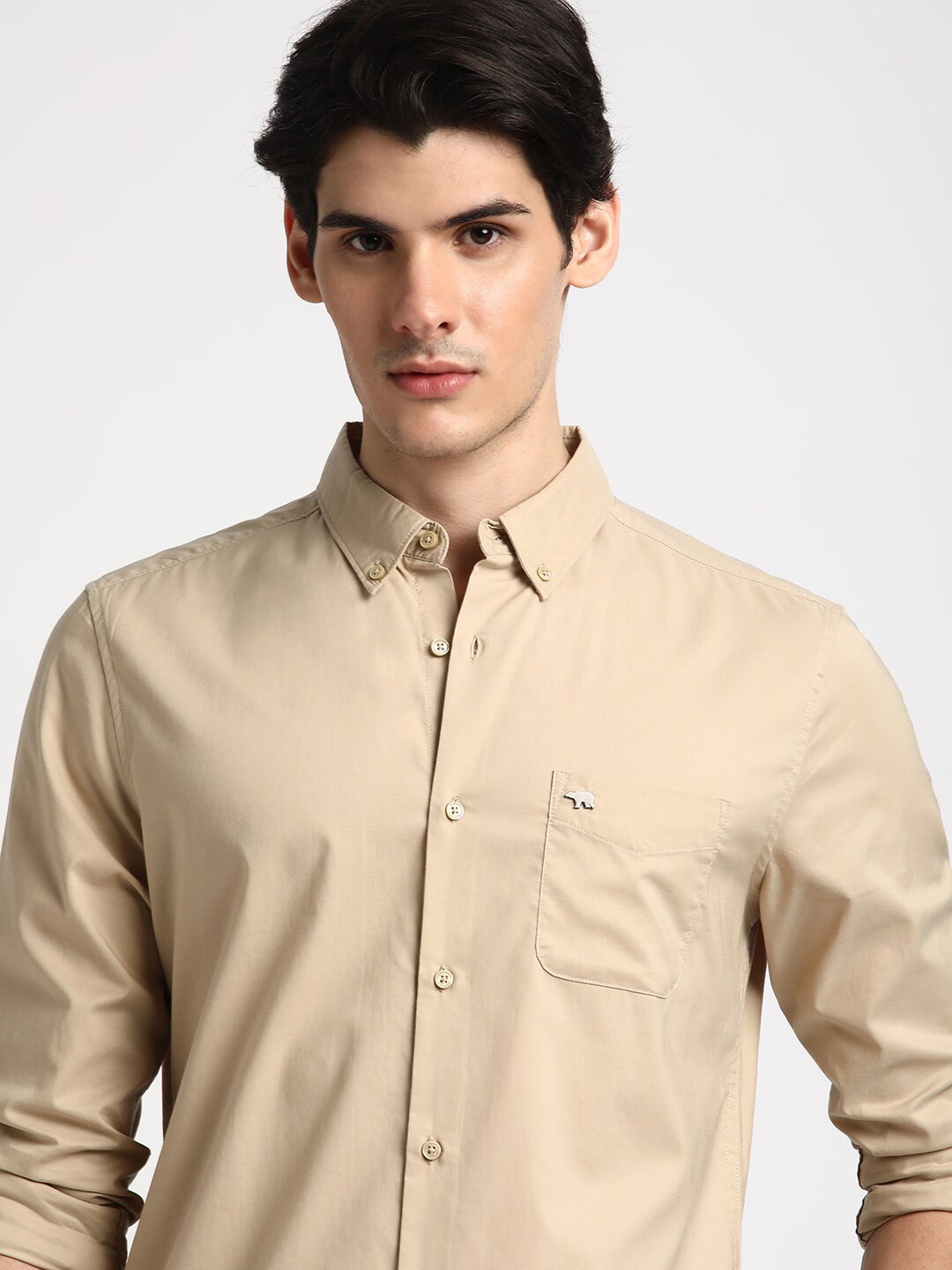 

THE BEAR HOUSE Cotton Slim Fit Opaque Casual Shirt, Beige