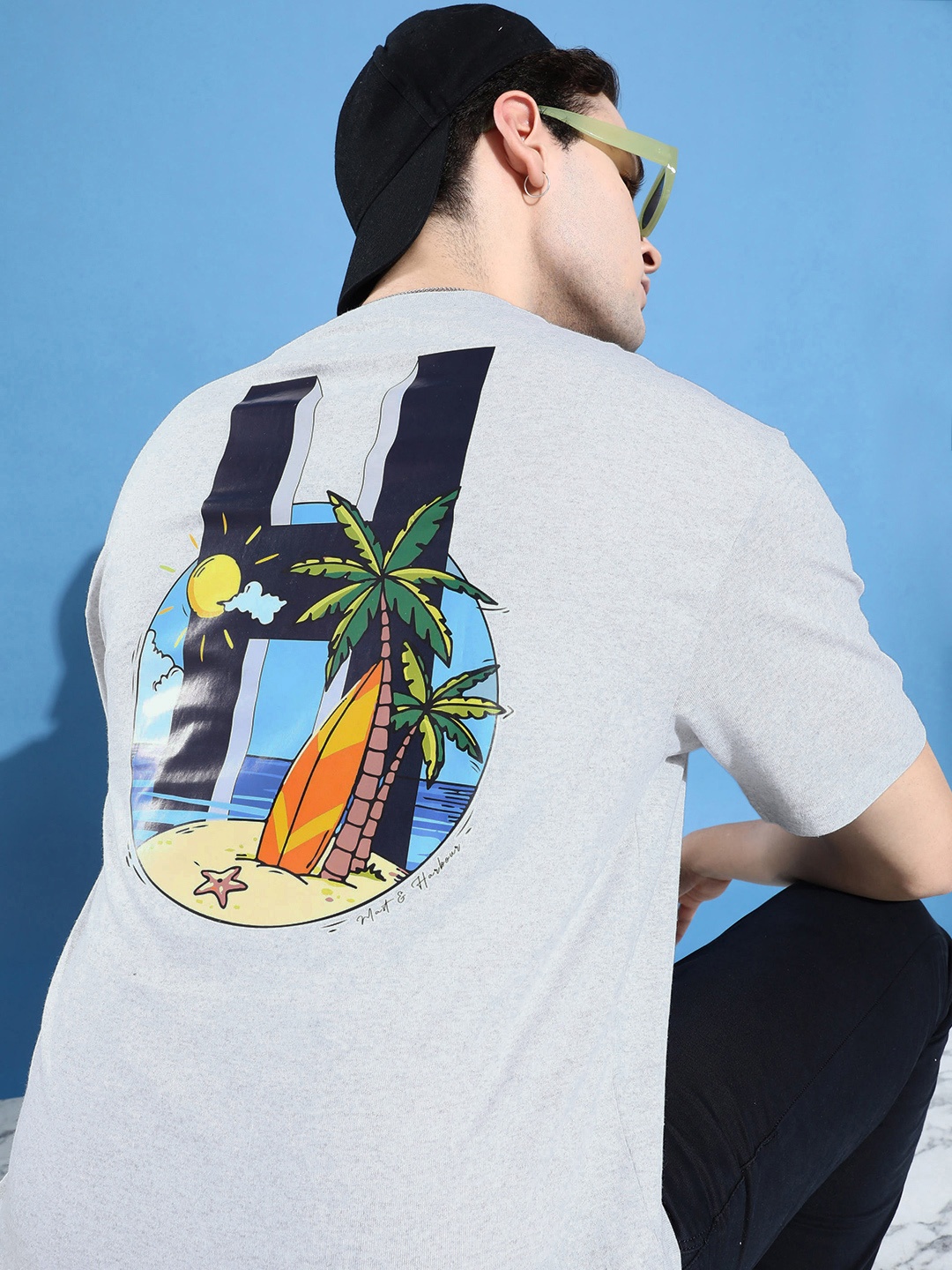 

Mast & Harbour Men Graphic Printed T-shirt, Grey melange