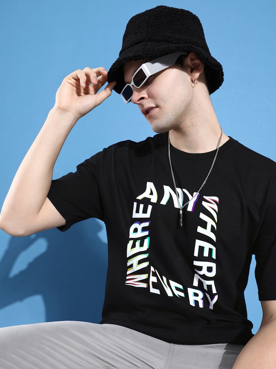 

Mast & Harbour Men Typography Printed Pure Cotton T-shirt, Black