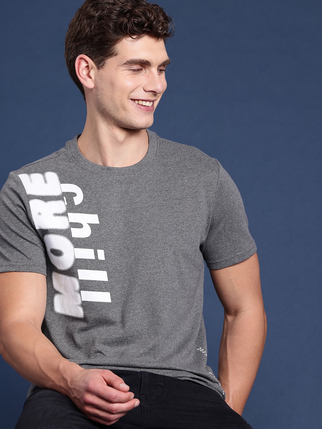 

Mast & Harbour Typography Printed Casual T-shirt, Grey