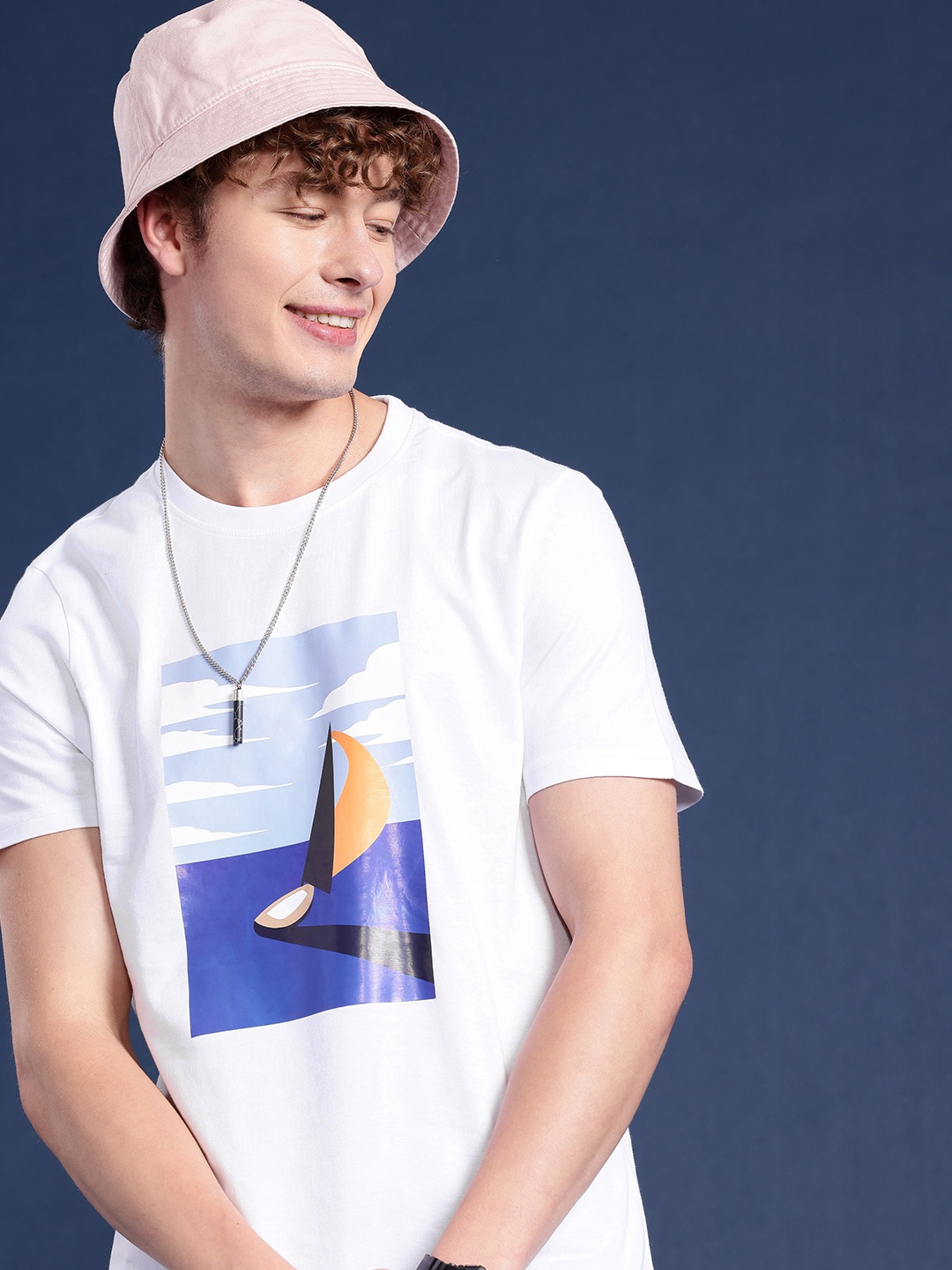 

Mast & Harbour Round Neck Graphic Printed T-shirt, White