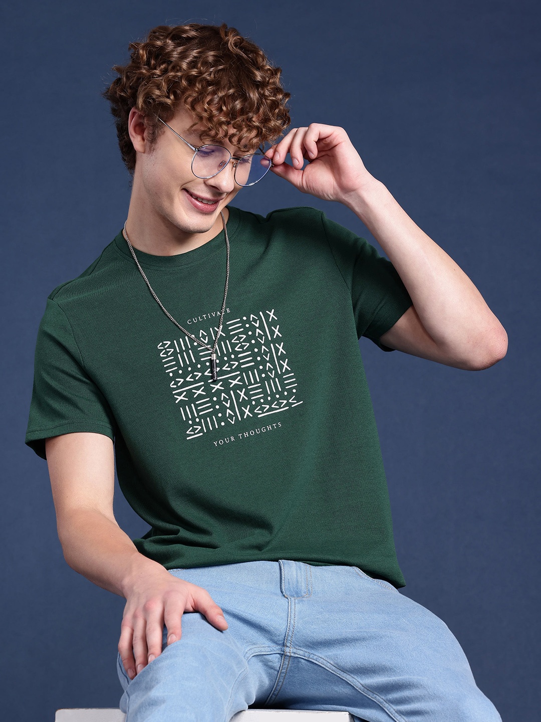 

Mast & Harbour Geometric Printed Round Neck T-shirt, Green