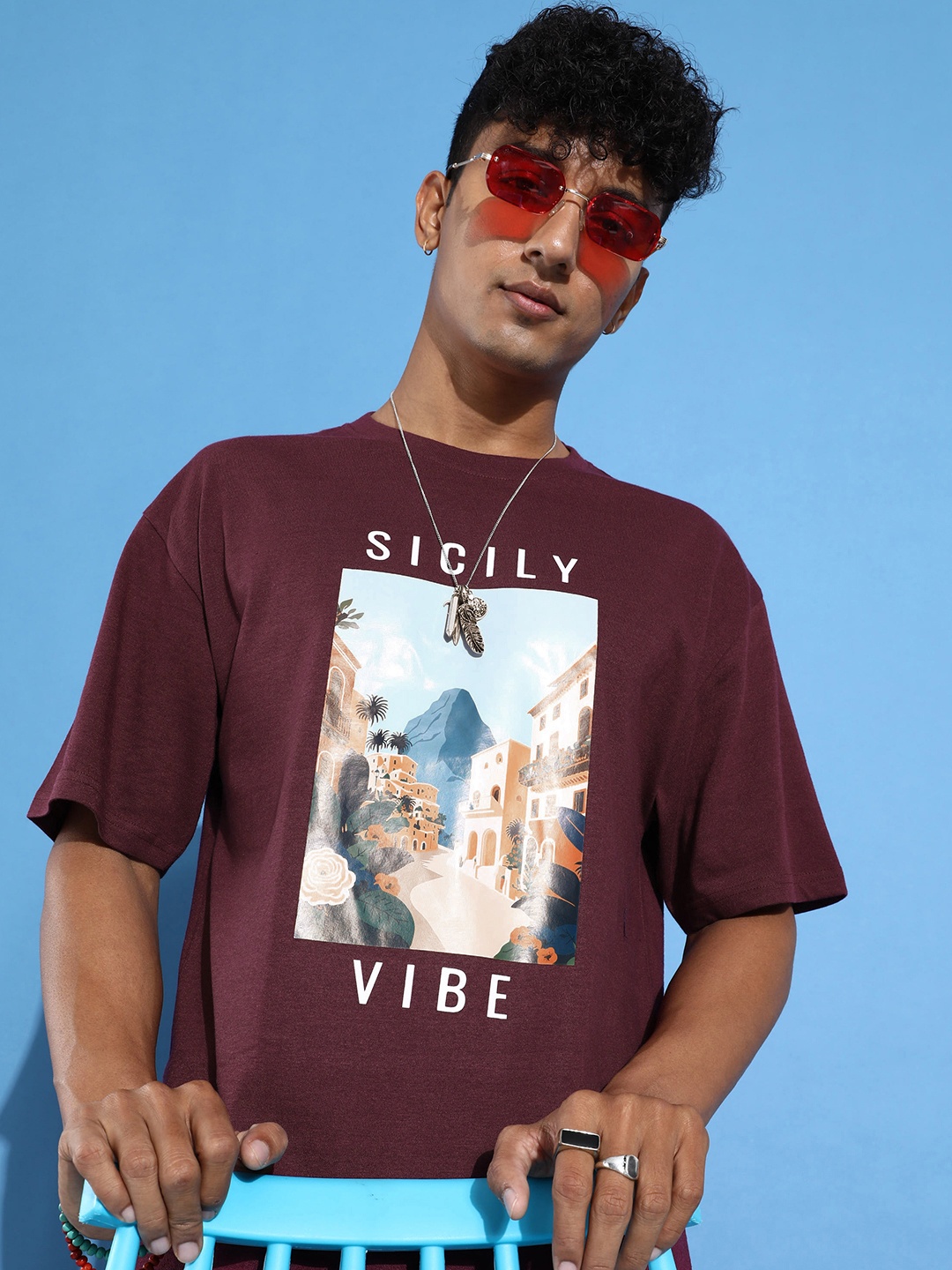 

Mast & Harbour Men Printed Pure Cotton T-shirt, Maroon