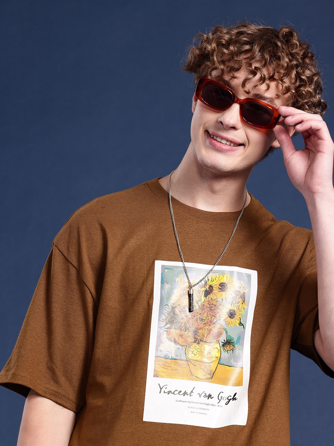

Mast & Harbour Graphic Printed Drop-Shoulder T-shirt, Brown