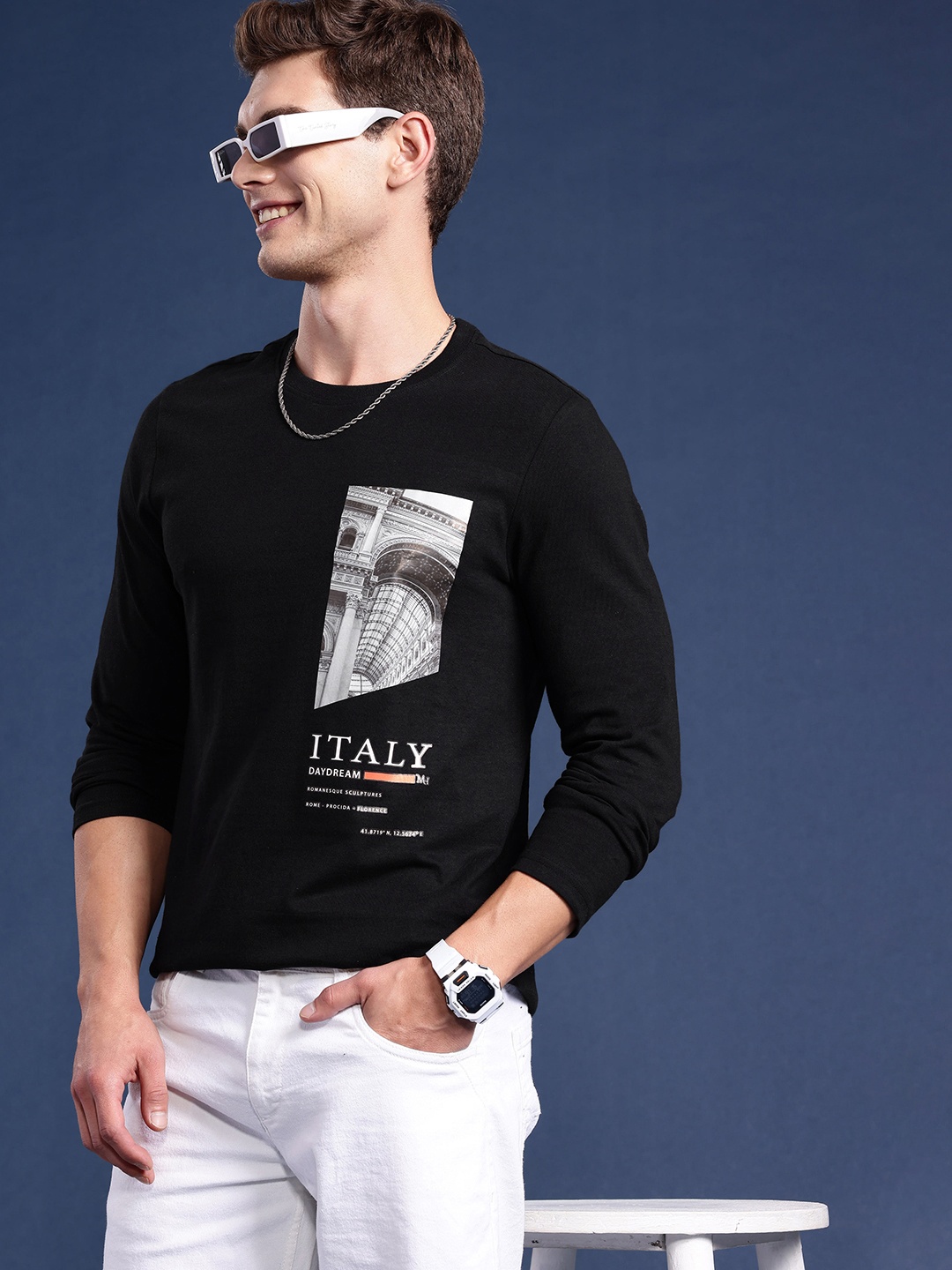 

Mast & Harbour Long Sleeves Graphic Printed T-shirt, Black