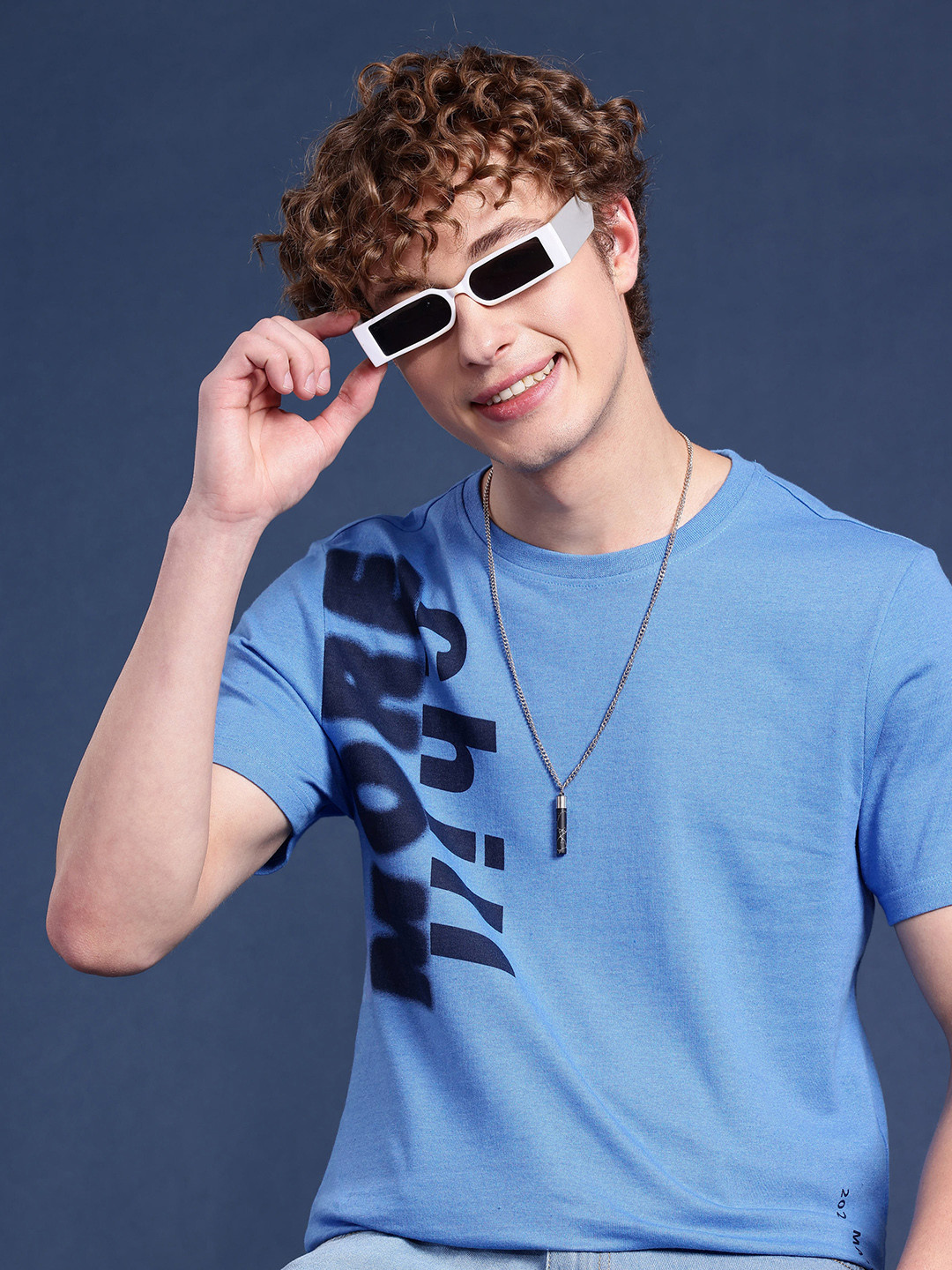 

Mast & Harbour Typography Printed Round Neck T-shirt, Blue