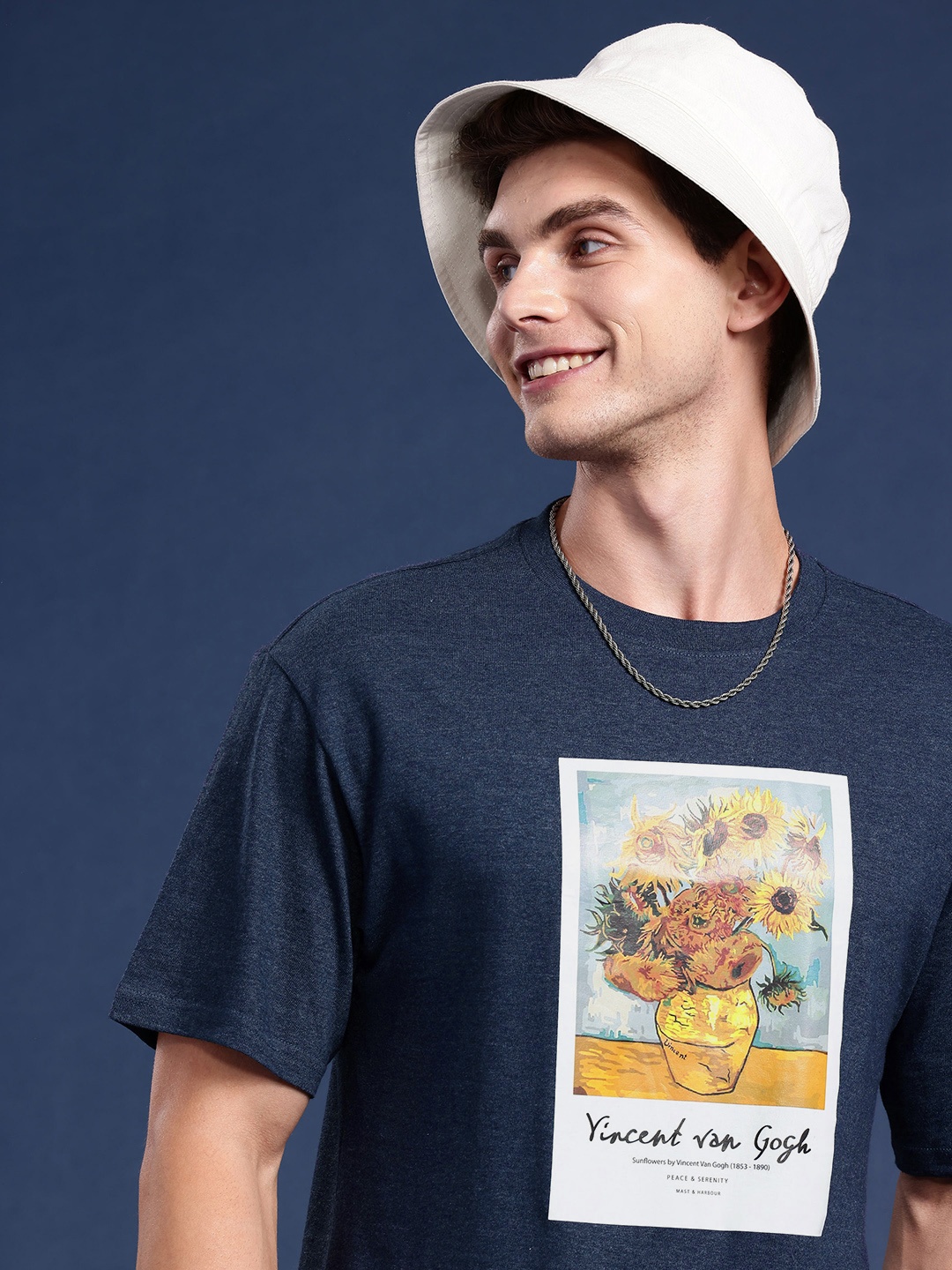 

Mast & Harbour Graphic Printed Drop-Shoulder T-shirt, Navy blue