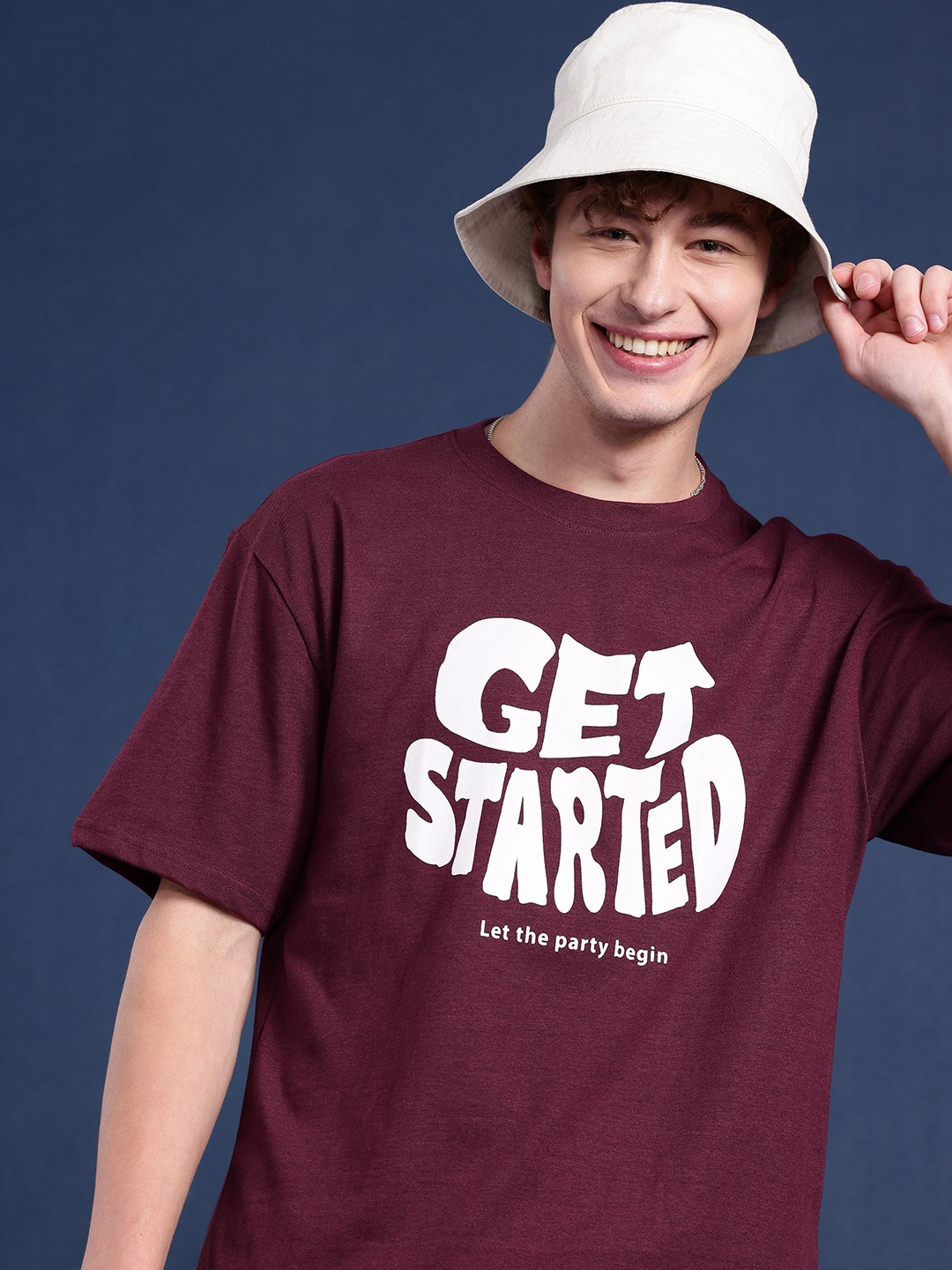 

Mast & Harbour Typography Printed Drop-Shoulder T-shirt, Burgundy