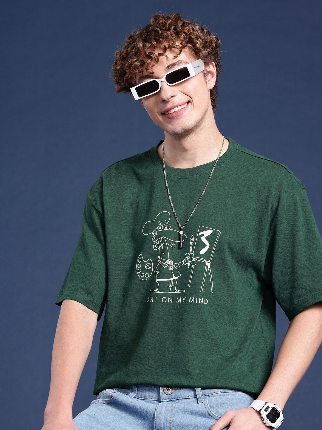 

Mast & Harbour Graphic Printed Drop-Shoulder T-shirt, Green