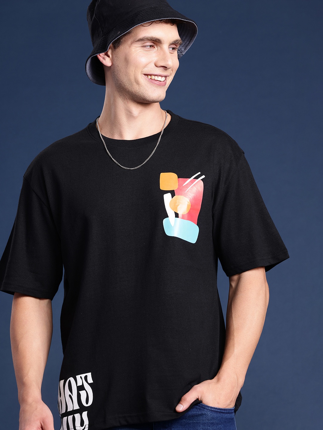 

Mast & Harbour Printed Drop-Shoulder Sleeves T-shirt, Black