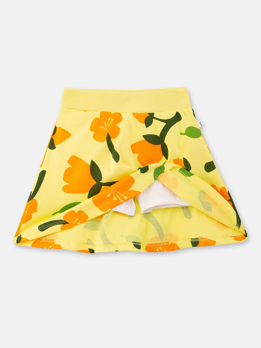 

You Got Plan B Girls Floral Printed Pure Cotton Knee-Length Skirt, Yellow
