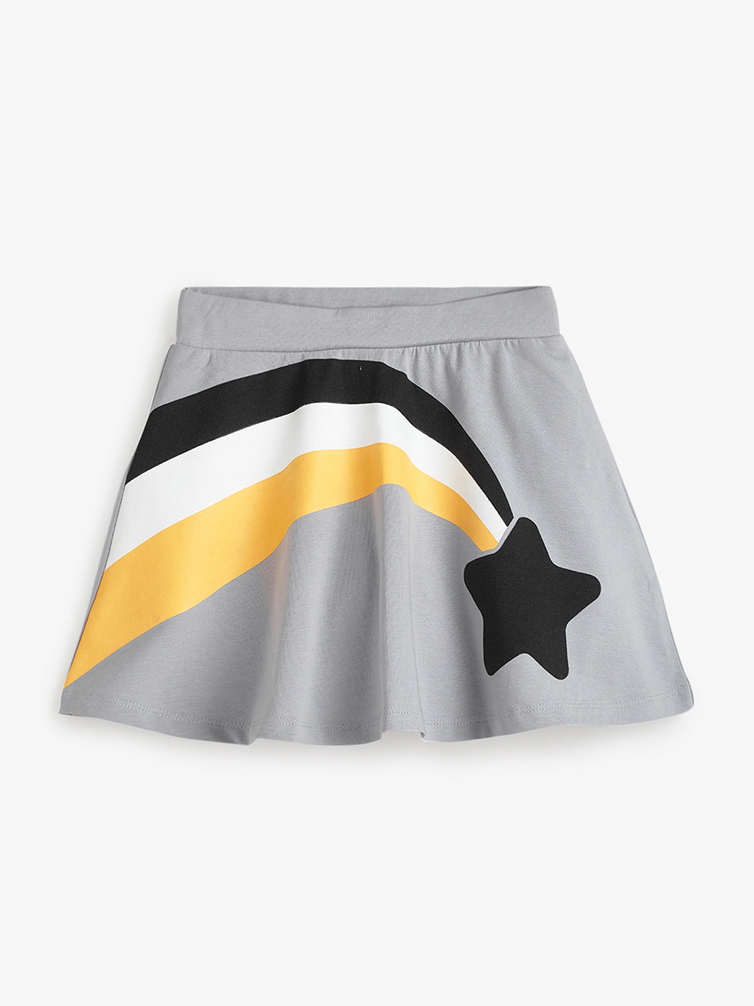 

You Got Plan B Girls Graphic Printed Pure Cotton Skater Skirt With Inbuilt Shorties, Grey