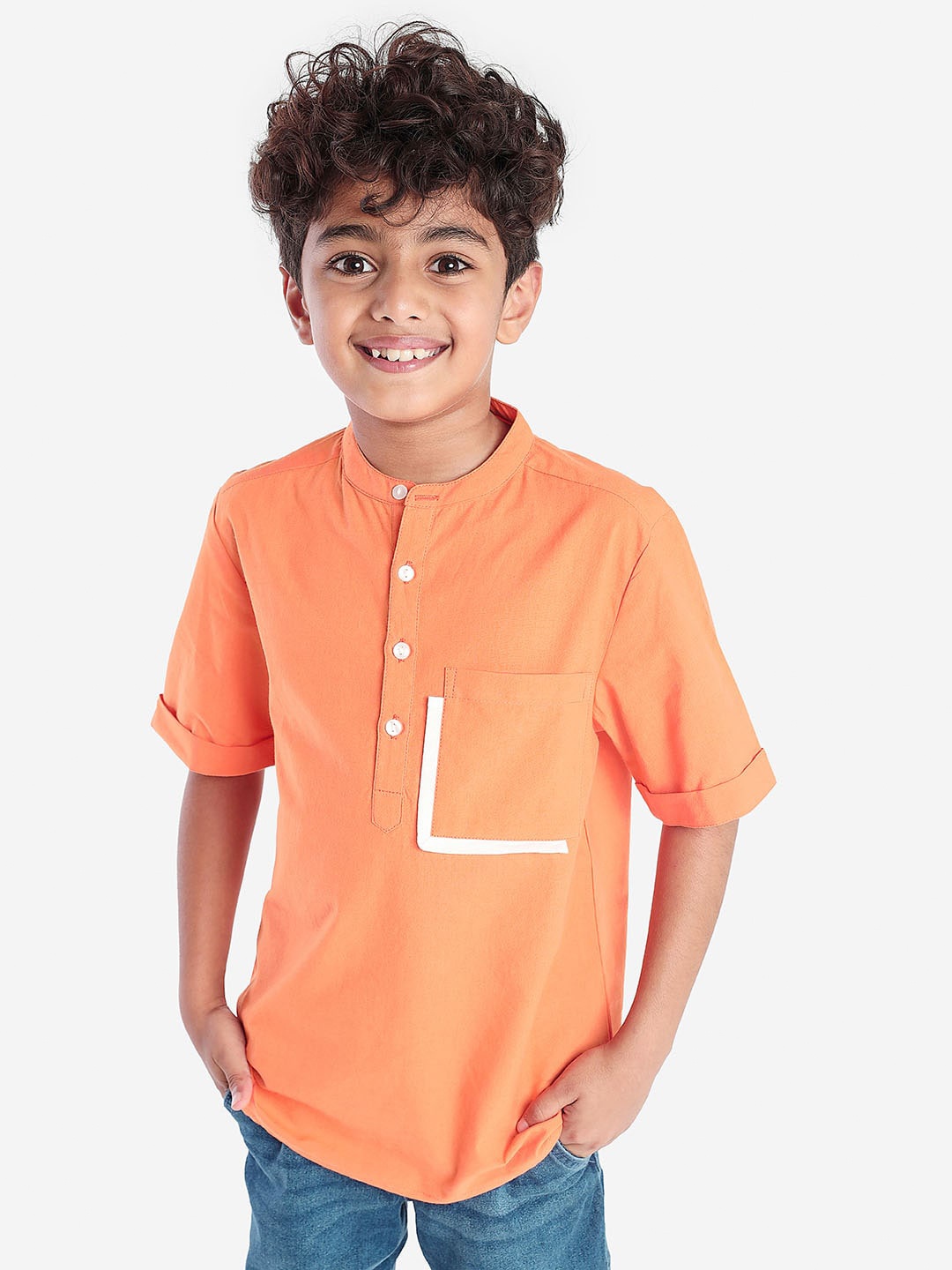 

BONKIDS Boys Standard Cotton Casual Shirt, Orange