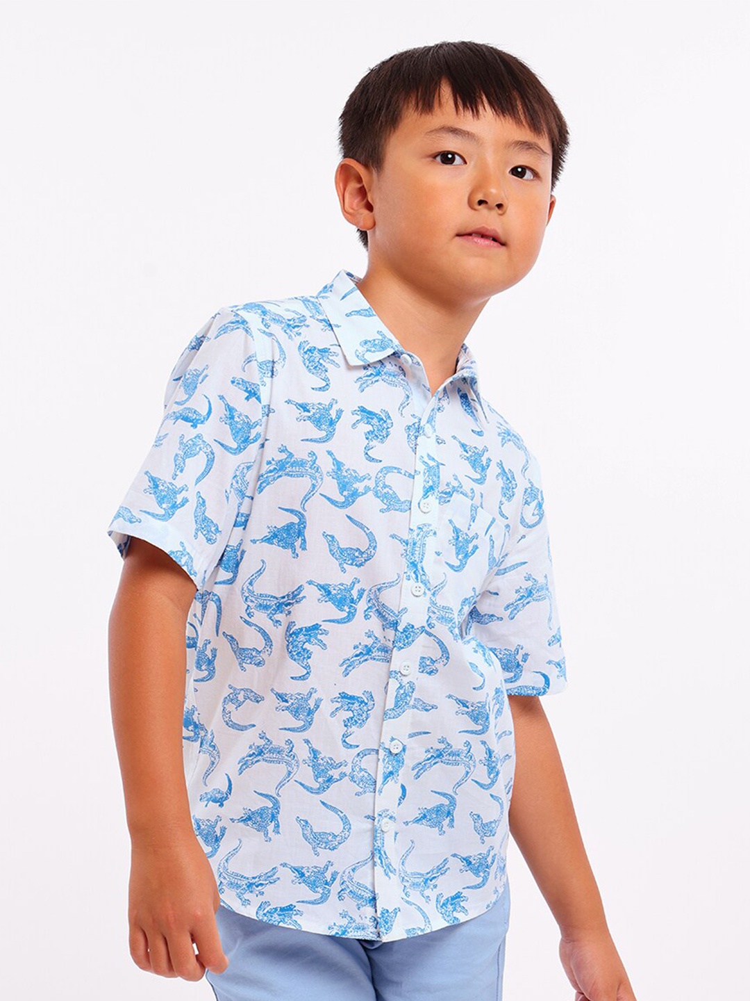 

BONKIDS Boys Standard Opaque Printed Cotton Casual Shirt, White