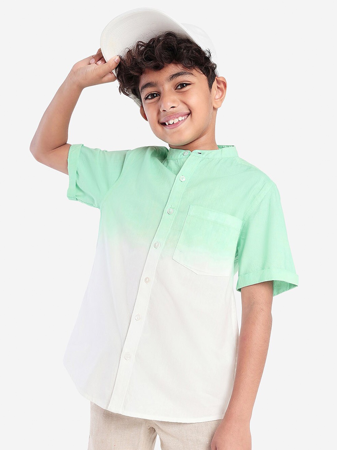 

BONKIDS Boys Standard Horizontal Stripes Opaque Cotton Casual Shirt, Green