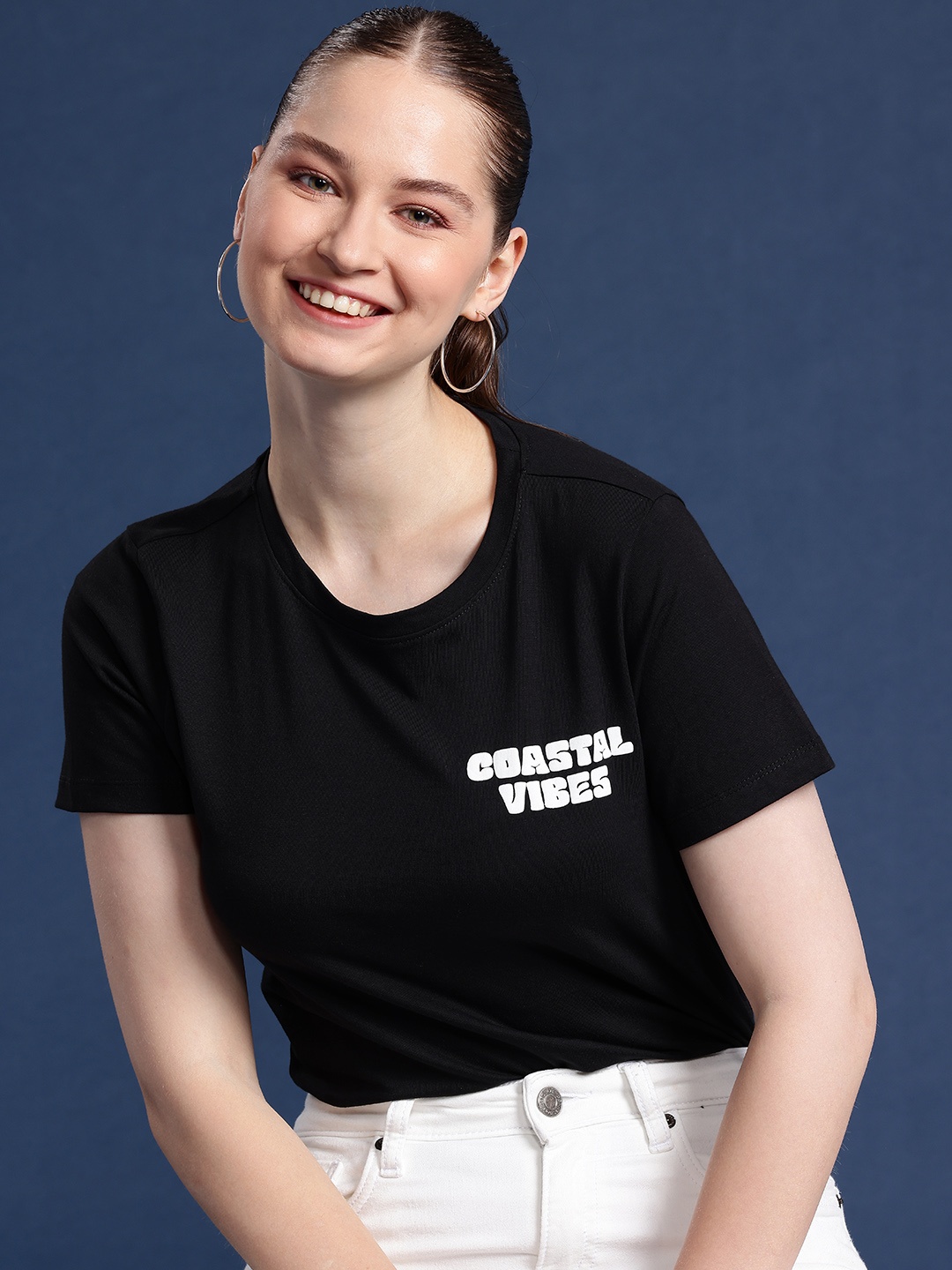 

Mast & Harbour Typography Printed Pure Cotton T-shirt, Black