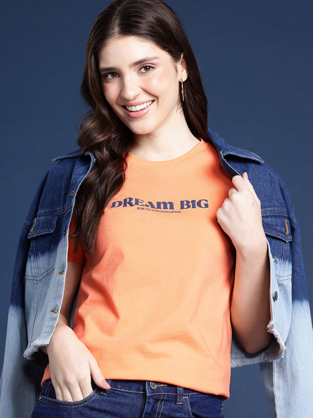 

Mast & Harbour Typography Printed Pure Cotton T-shirt, Orange