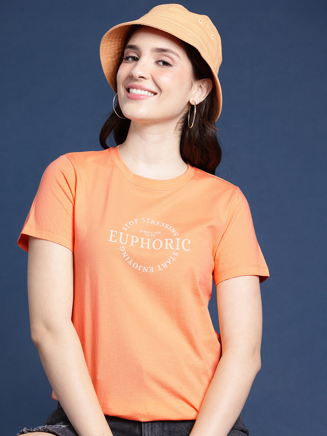 

Mast & Harbour Typography Printed Pure Cotton T-shirt, Orange