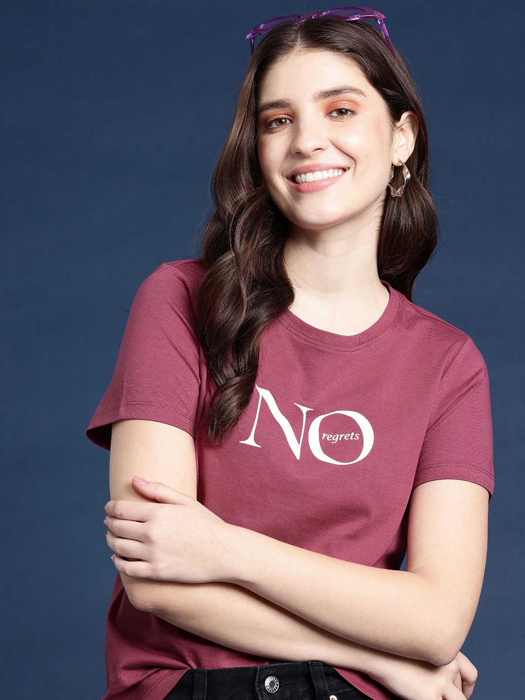 

Mast & Harbour Typography Printed Pure Cotton T-shirt, Rose