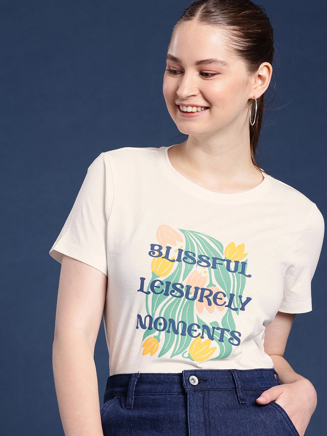 

Mast & Harbour Printed Pure Cotton T-shirt, Cream