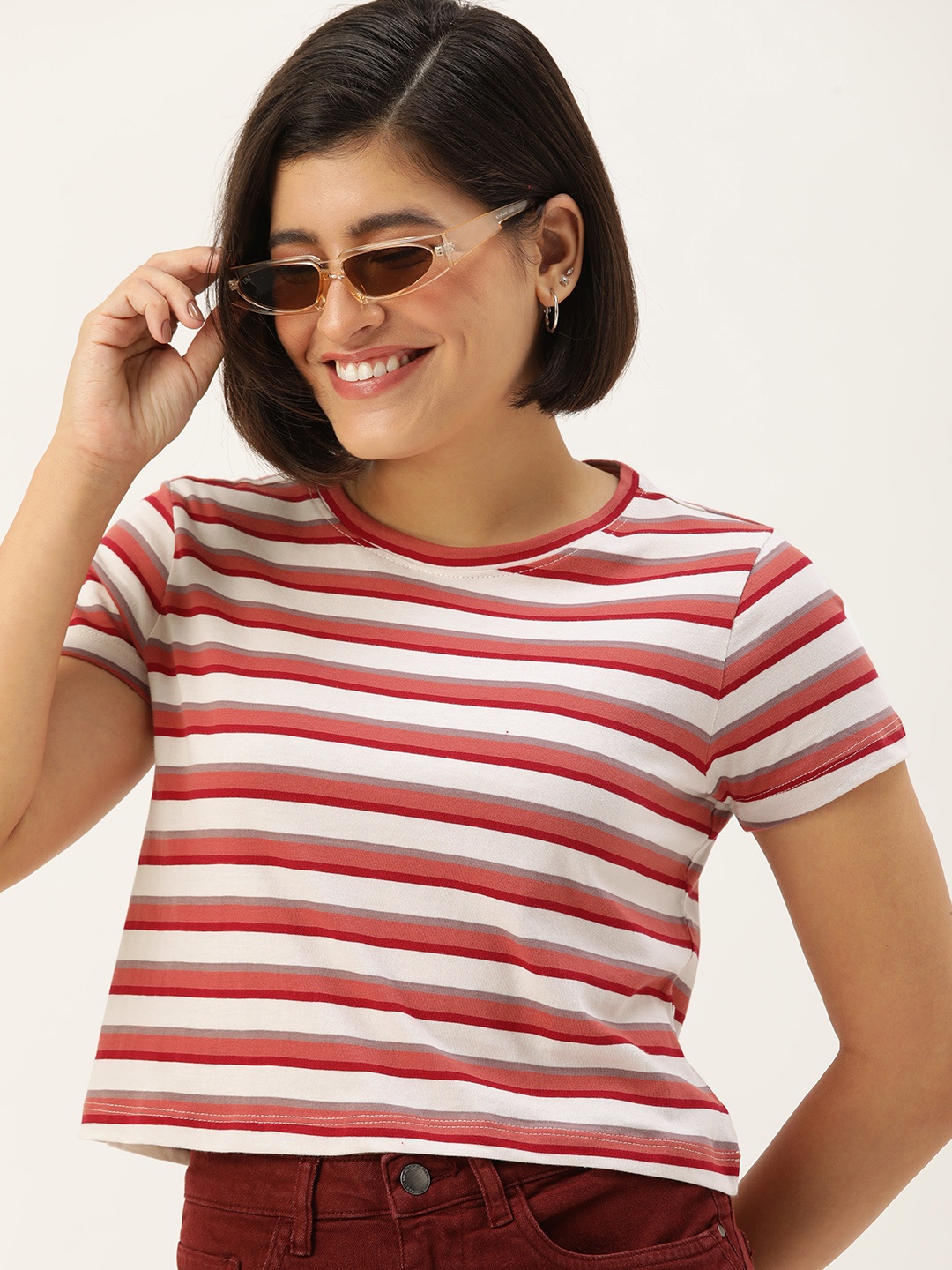 

Mast & Harbour Striped Pure Cotton T-shirt, Red