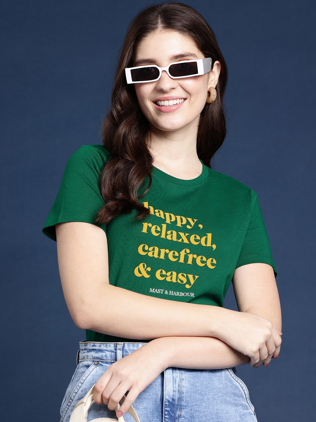 

Mast & Harbour Typography Printed Pure Cotton T-shirt, Green