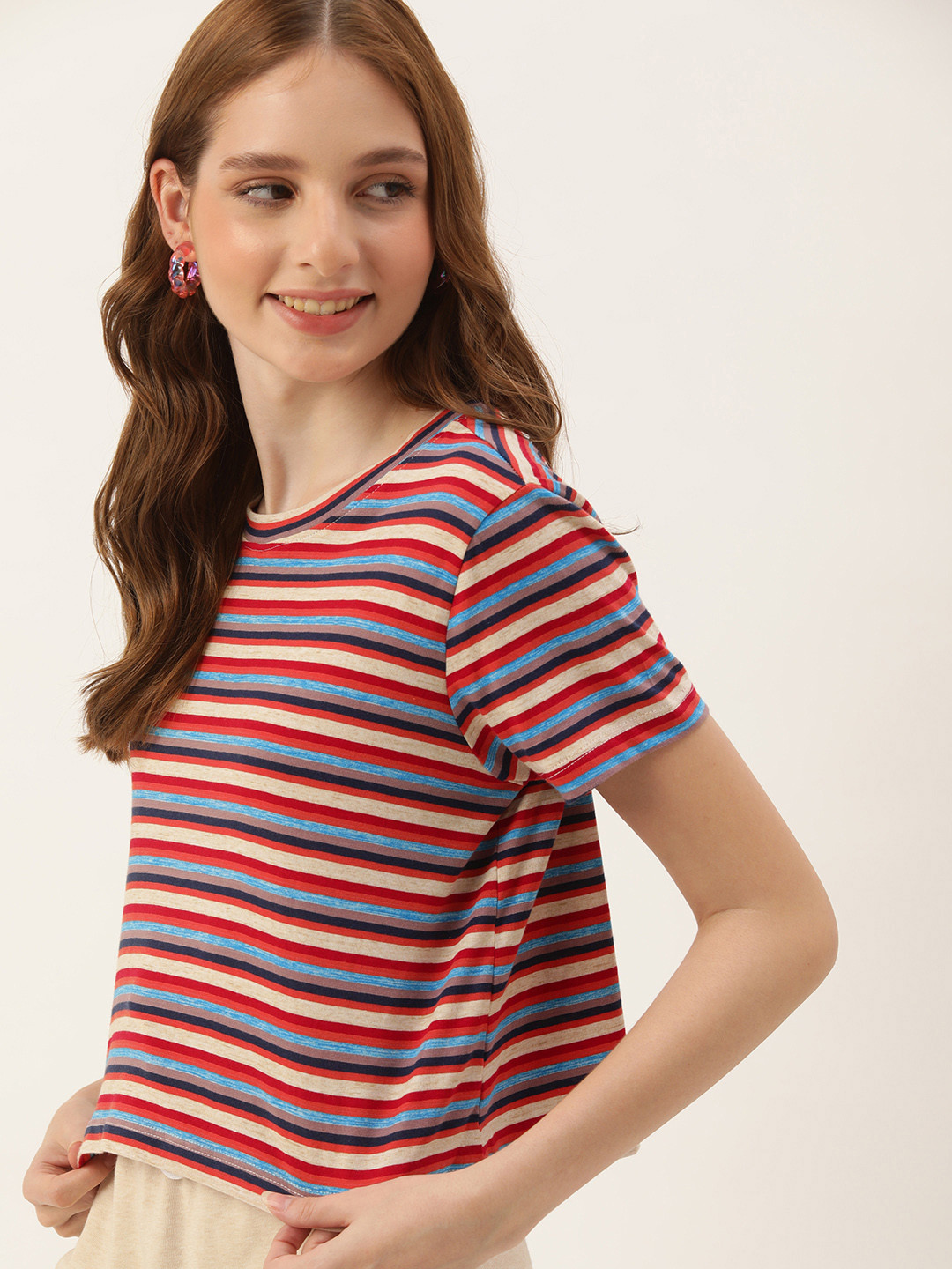 

Mast & Harbour Striped Pure Cotton T-shirt, Multi