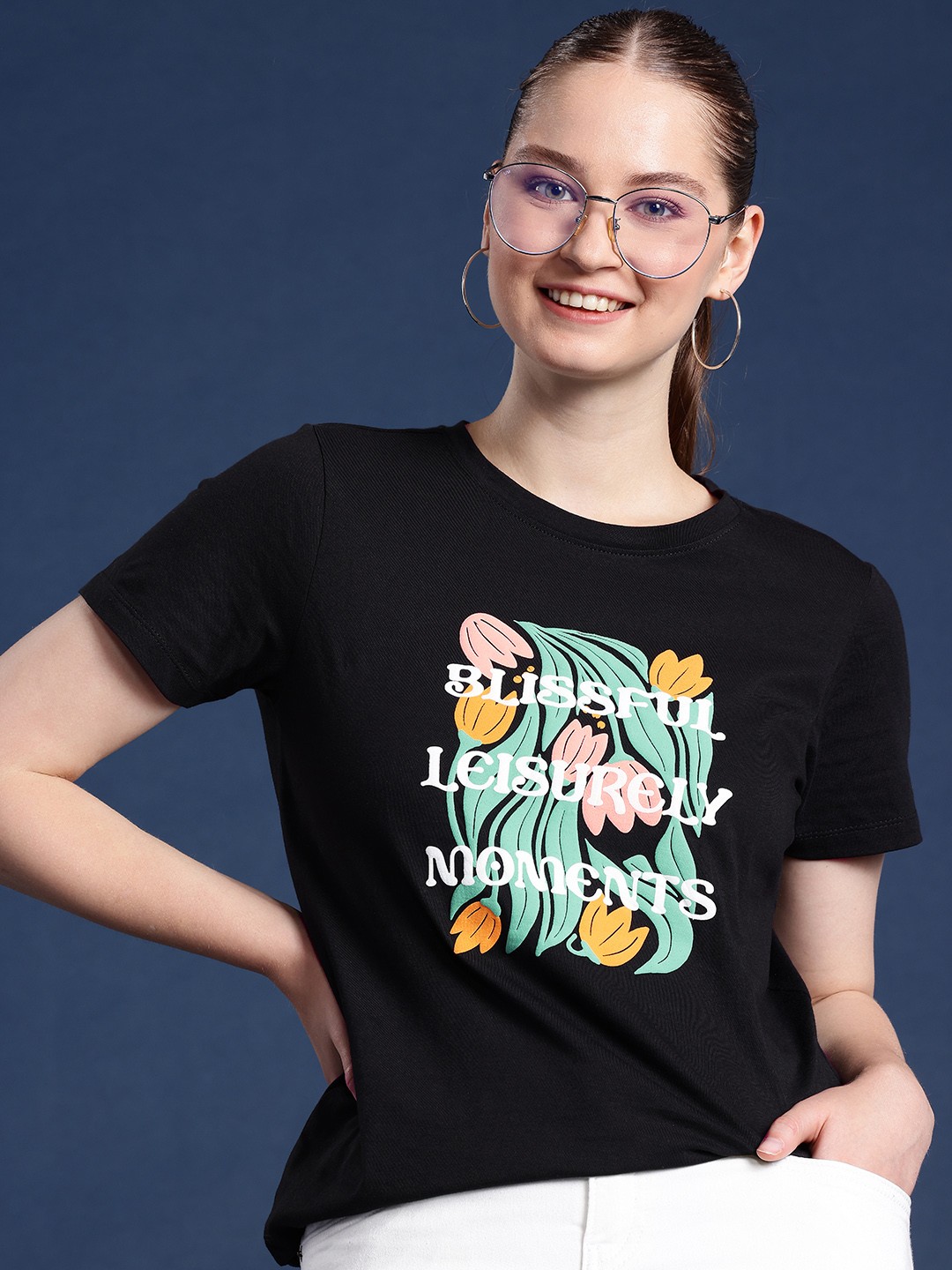 

Mast & Harbour Printed Pure Cotton T-shirt, Black