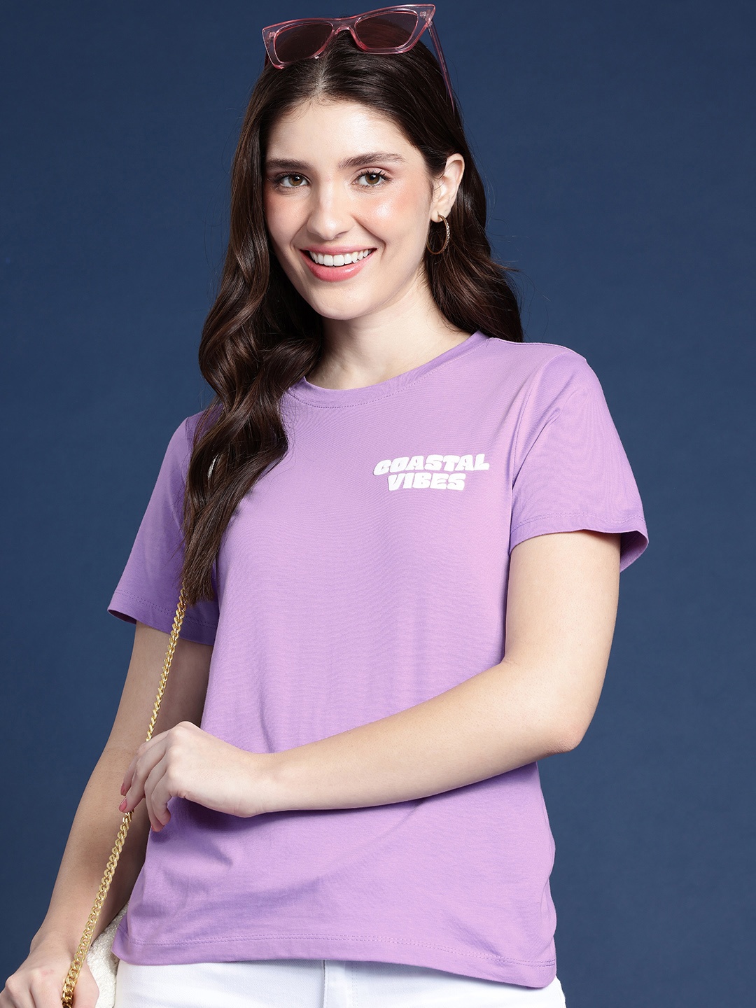 

Mast & Harbour Typography Printed Pure Cotton T-shirt, Lavender