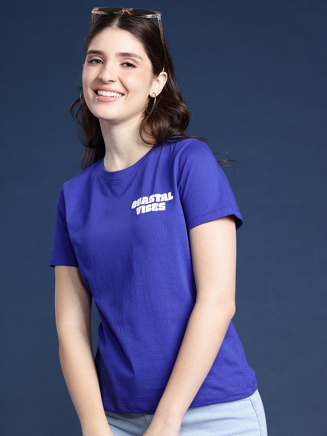 

Mast & Harbour Typography Printed Pure Cotton T-shirt, Blue