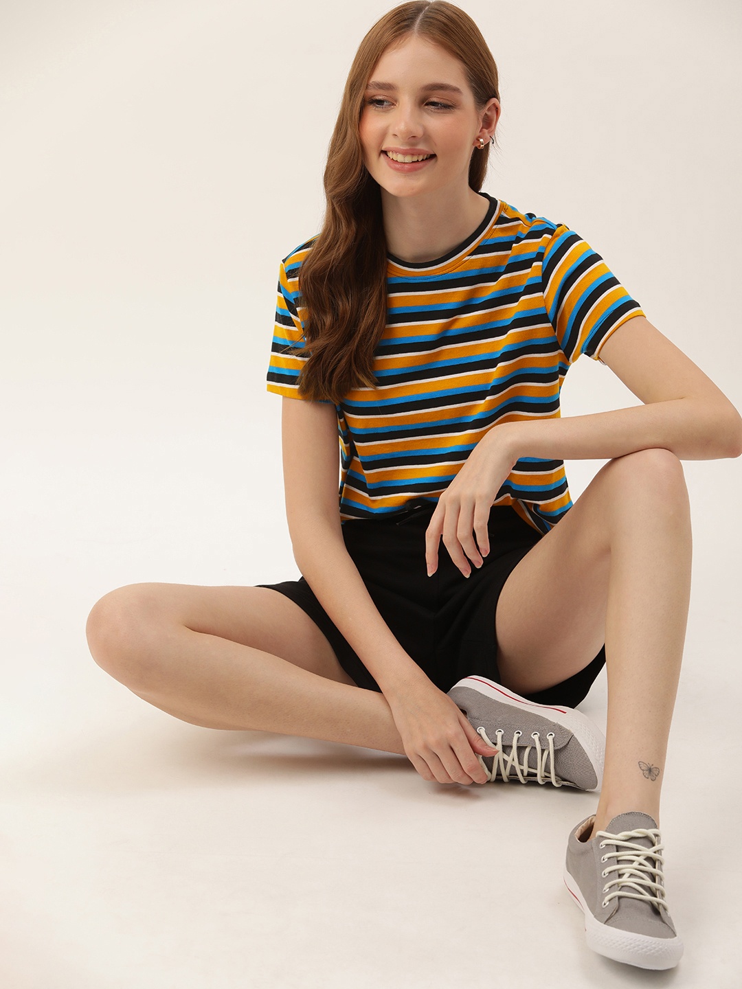 

Mast & Harbour Striped Pure Cotton T-shirt, Yellow