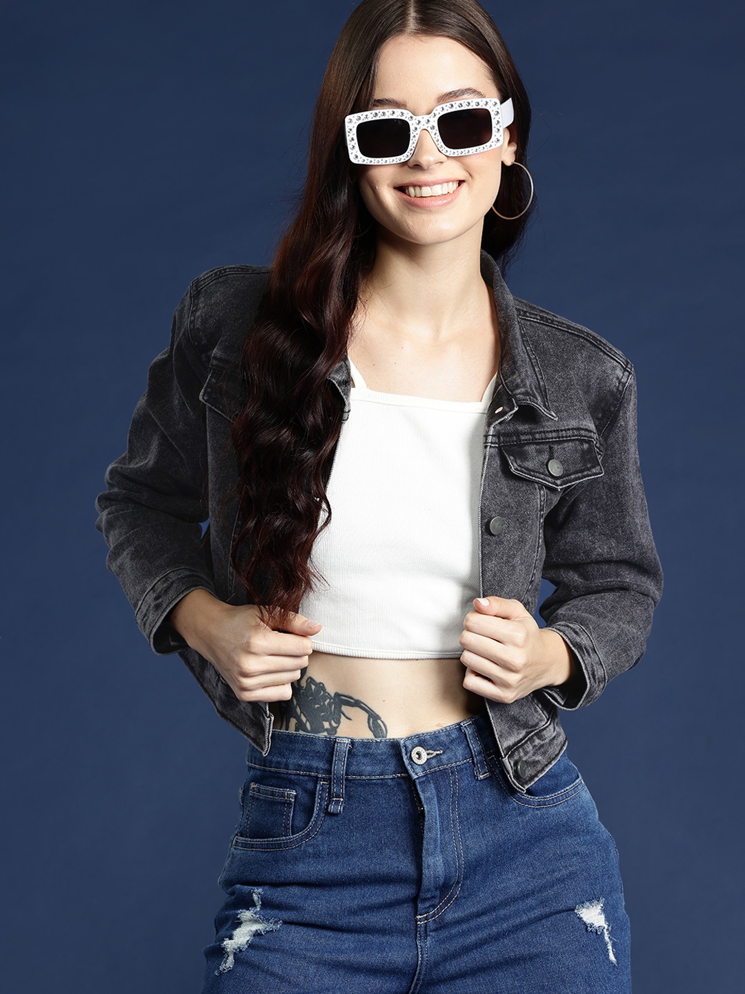 

Mast & Harbour Pure Cotton Denim Jacket, Black