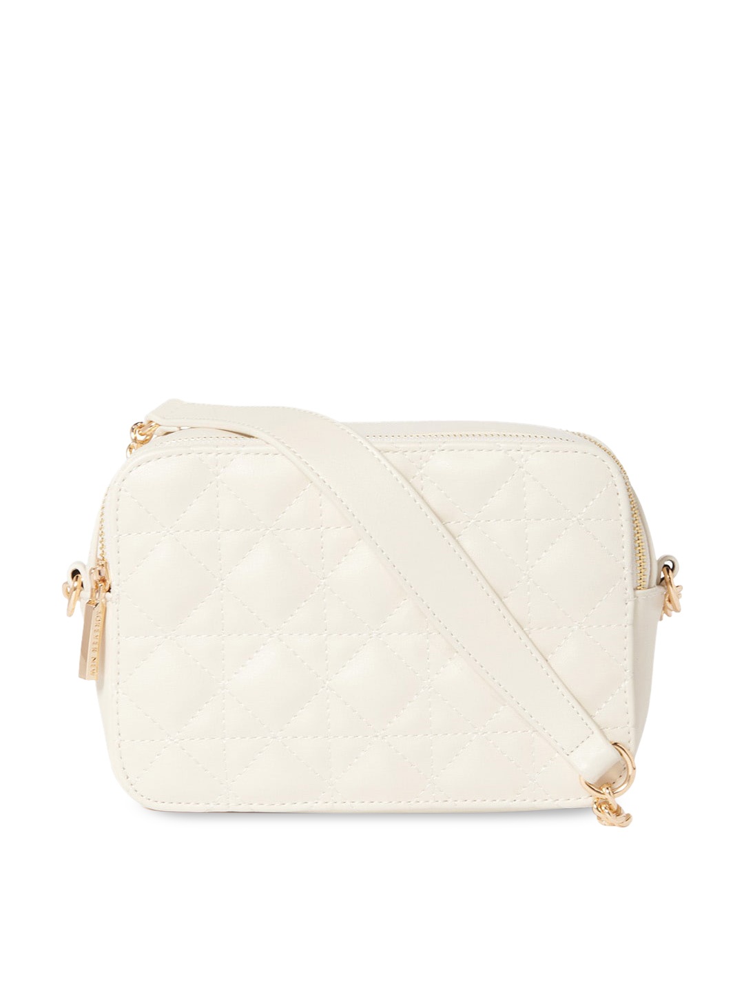 

Forever New Geometric Textured PU Structured Sling Bag with Quilted, White