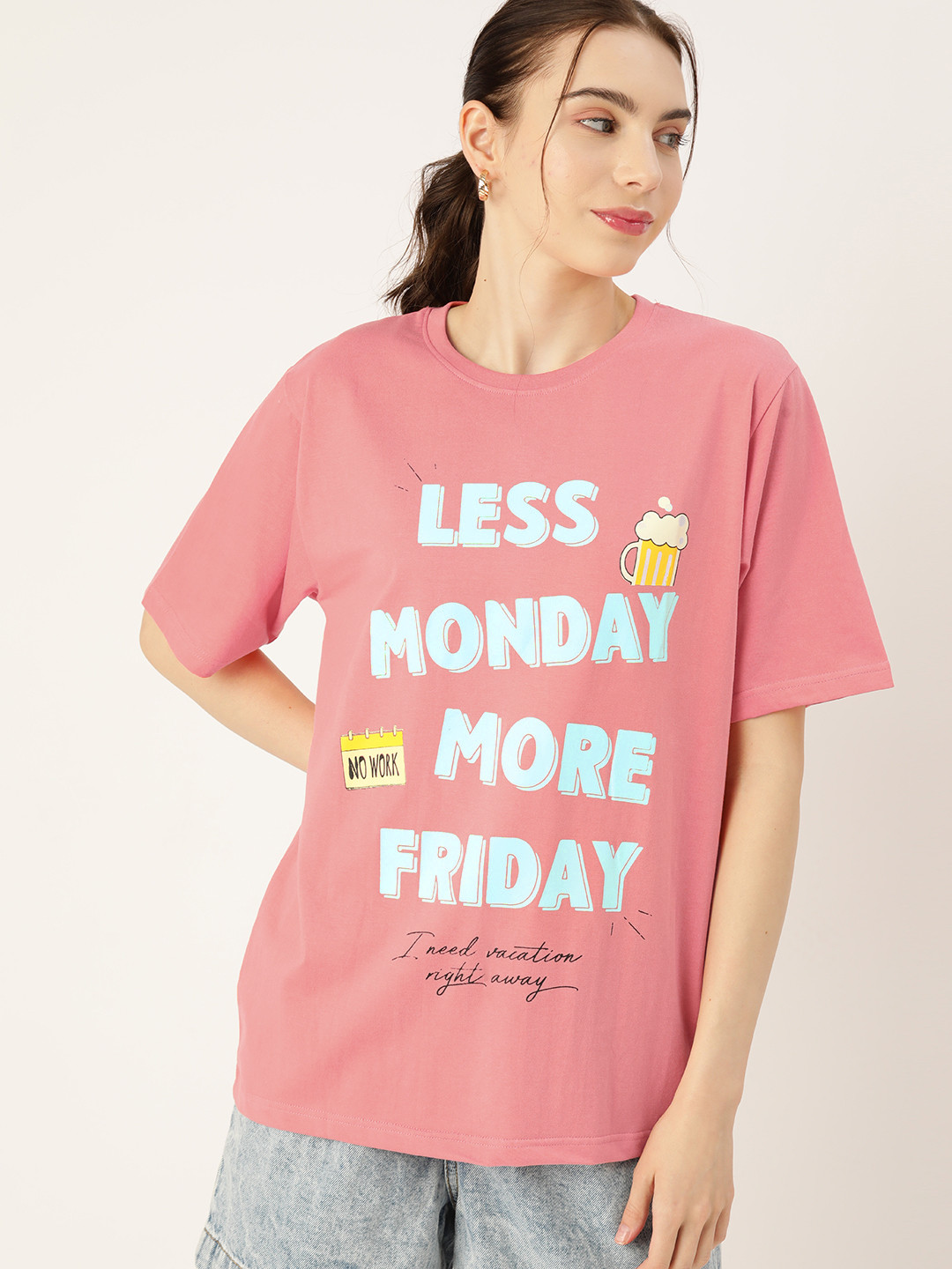 

DressBerry Women Typography Printed Loose T-shirt, Red