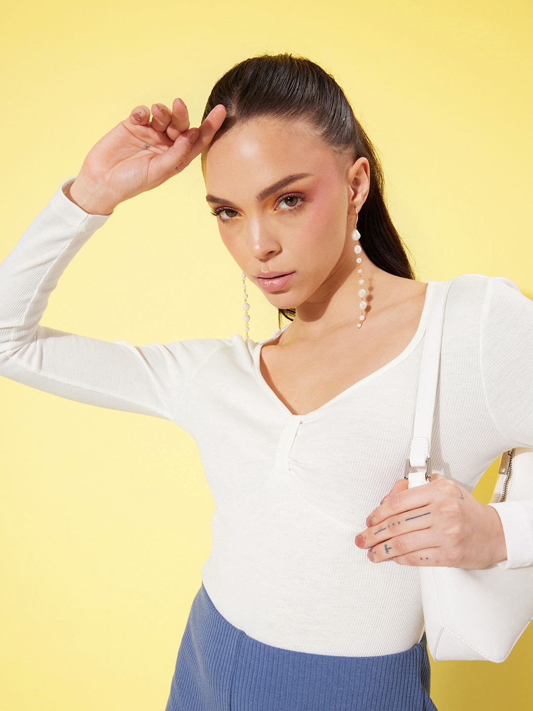 

Mast & Harbour Solid Long Sleeves Bodysuit, White
