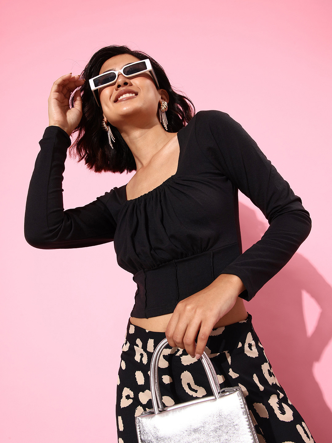 

Mast & Harbour Solid Square-Neck Crop Top, Black