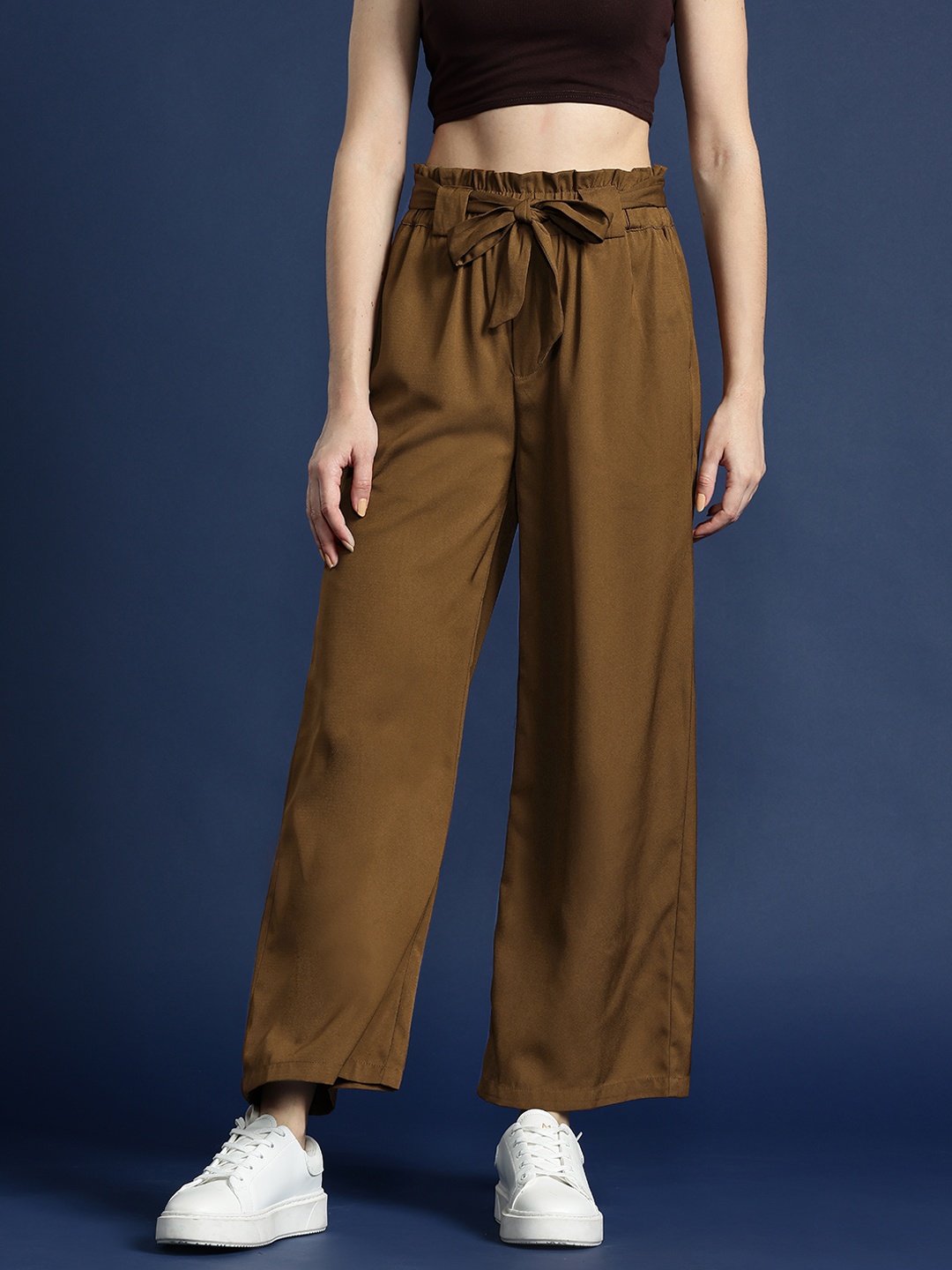 

Mast & Harbour Women Pleated Trousers with Belt, Brown