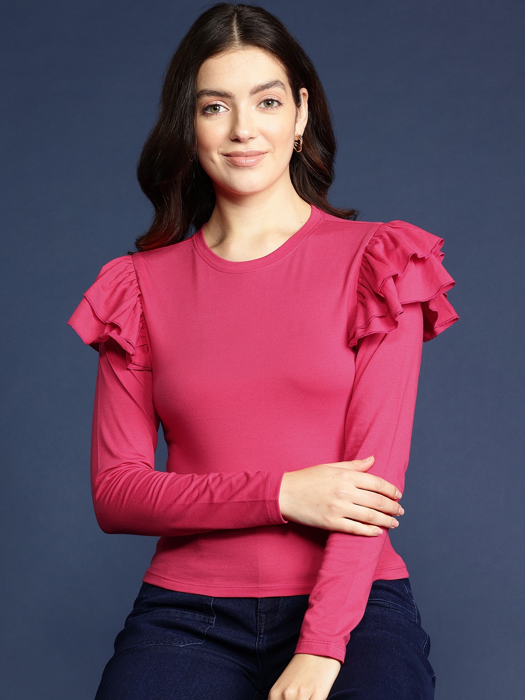 

Mast & Harbour Ruffles Fitted Top, Pink