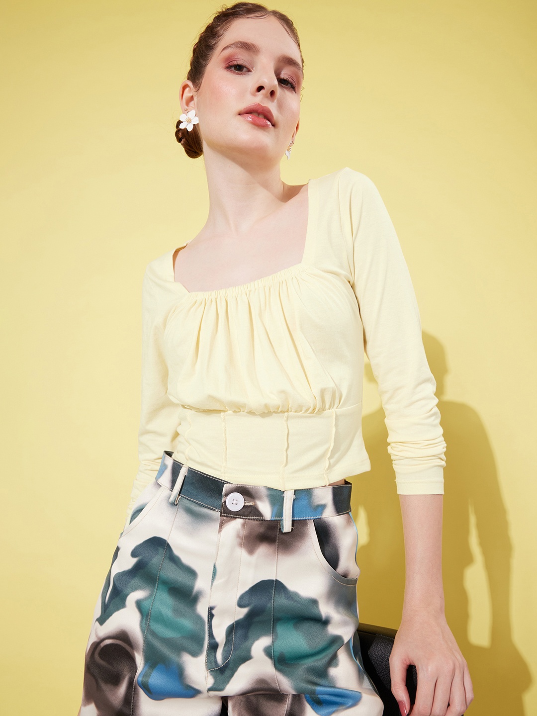 

Mast & Harbour Solid Square-Neck Crop Top, Yellow