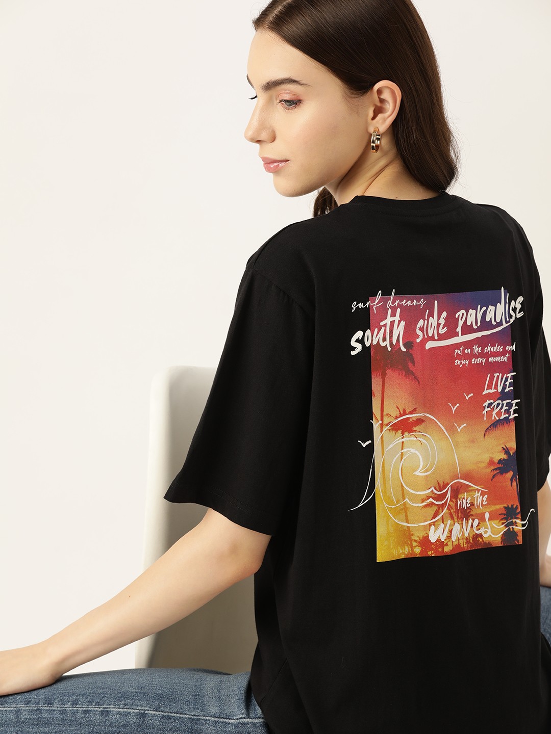 

DressBerry Women Graphic Printed Loose T-shirt, Black