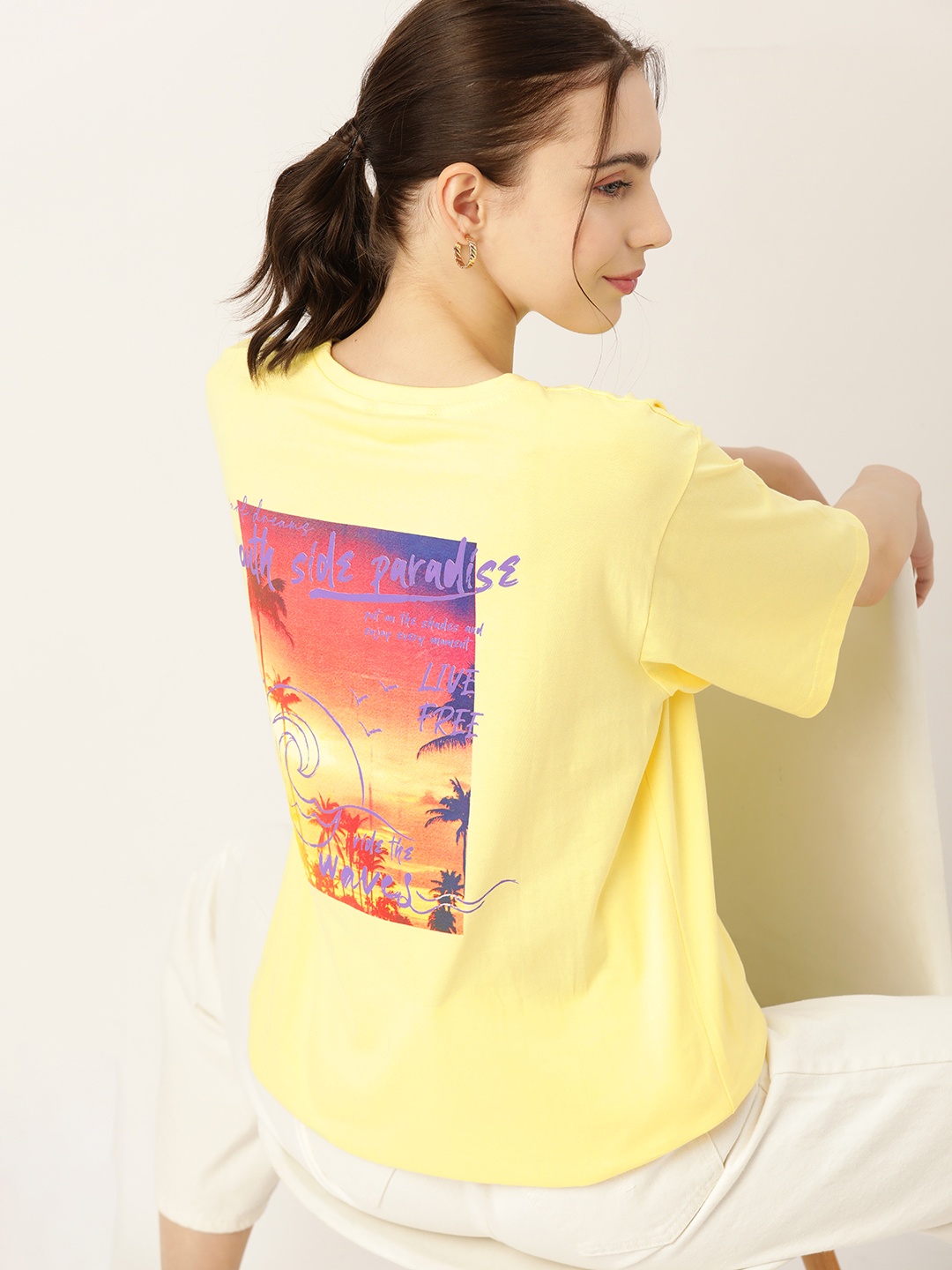 

DressBerry Women Graphic Printed Loose T-shirt, Yellow