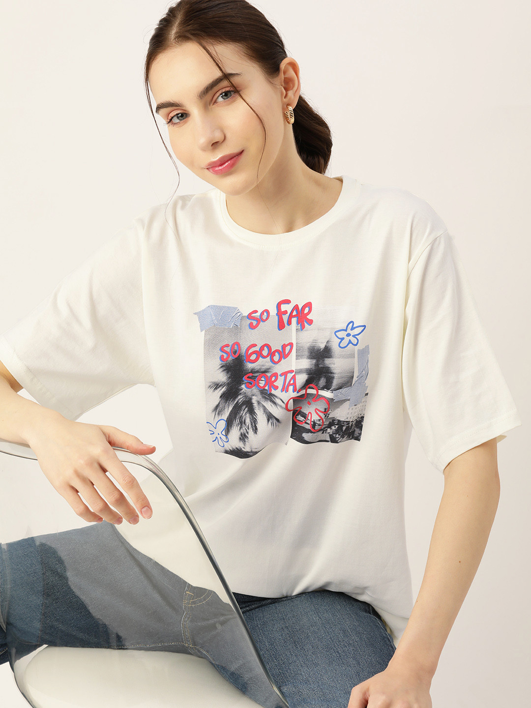

DressBerry Women Graphic Printed Loose T-shirt, White