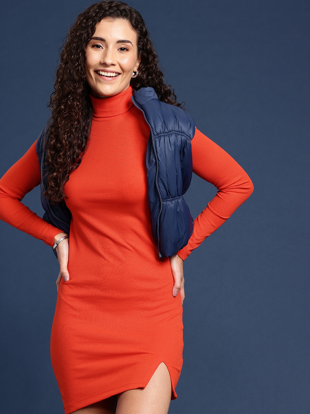 

Mast & Harbour Ribbed Bodycon Dress, Orange