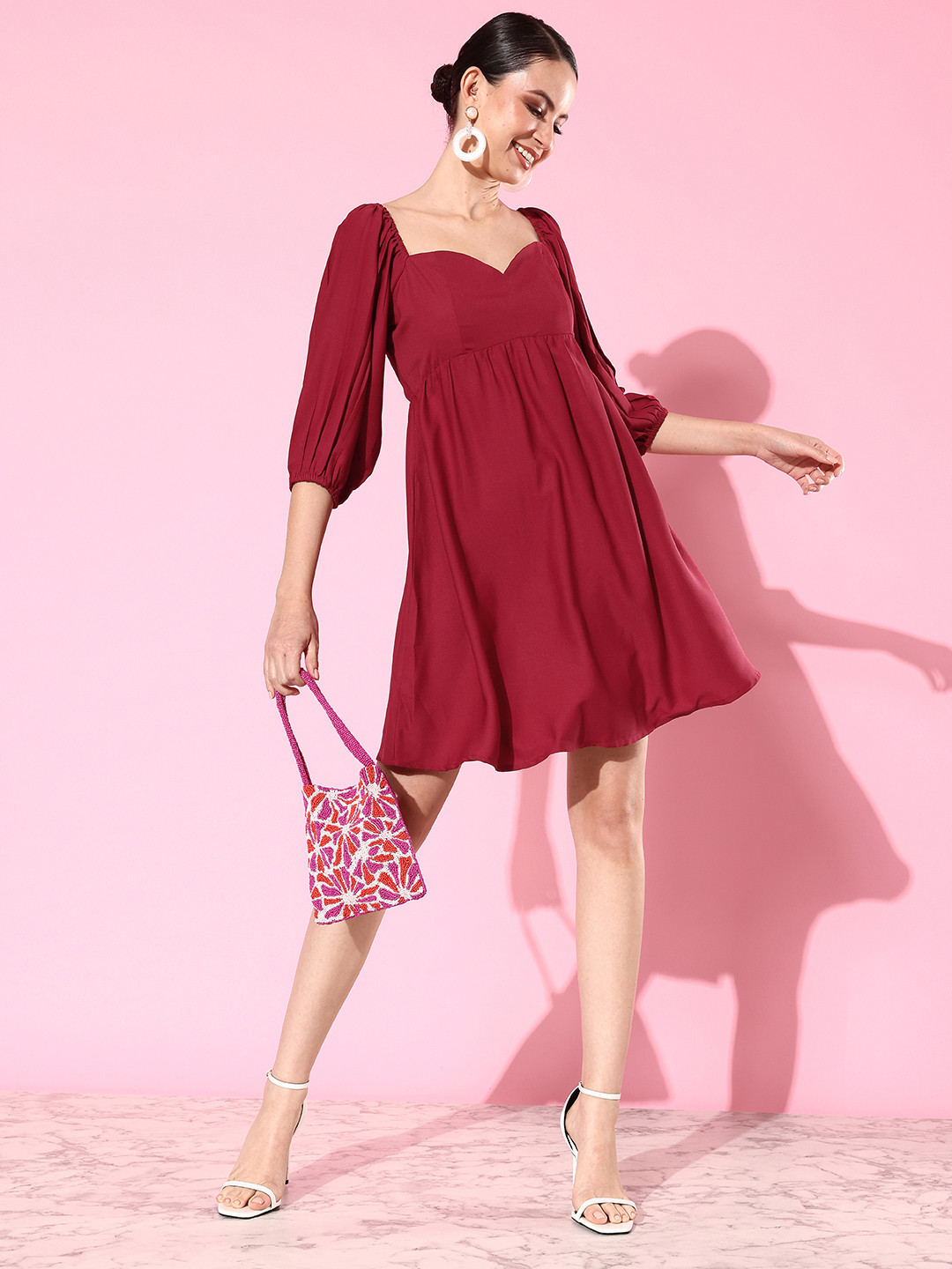 

Mast & Harbour Sweetheart Neck Empire Style Dress, Maroon