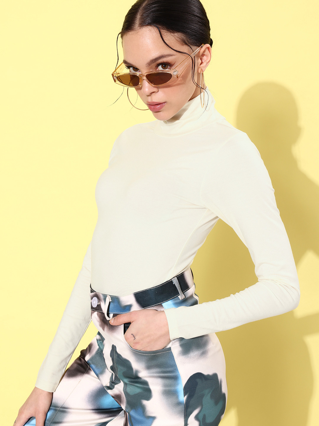 

Mast & Harbour Solid High Neck Long Sleeves Bodysuit, Off white