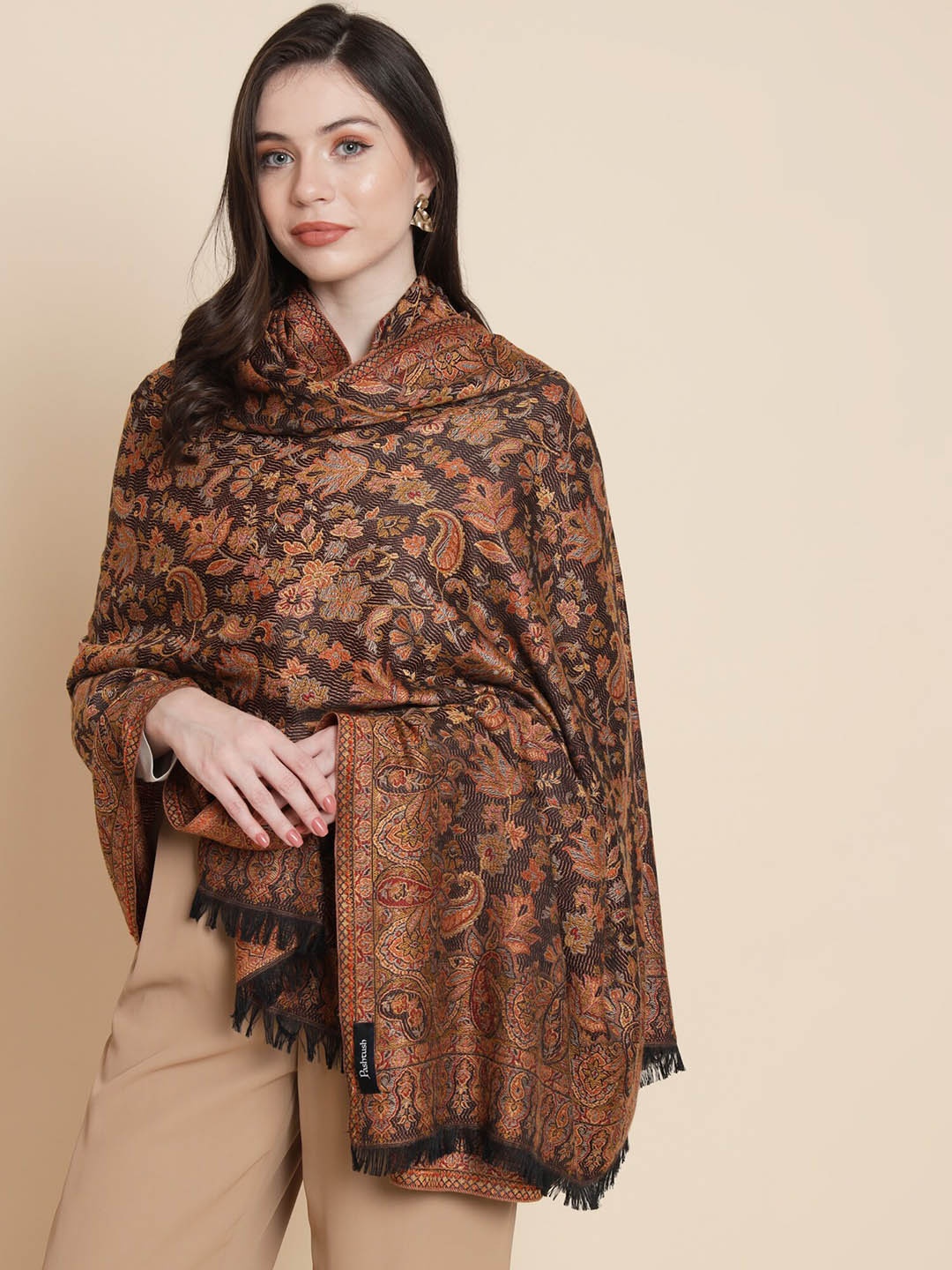

Pashtush Women Paisley Woven Design Shawl, Black