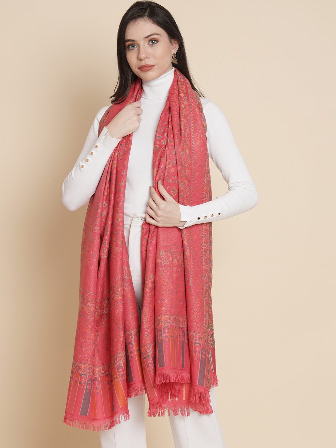 

Pashtush Women Paisley Woven Design Shawl, Pink