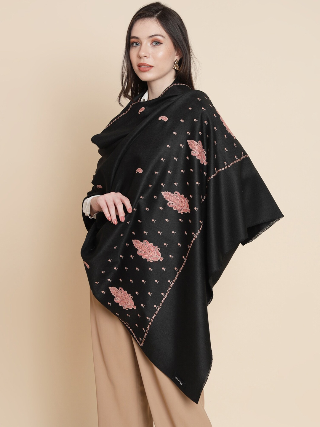 

Pashtush Women Ethnic Motifs Embroidered Shawl, Black