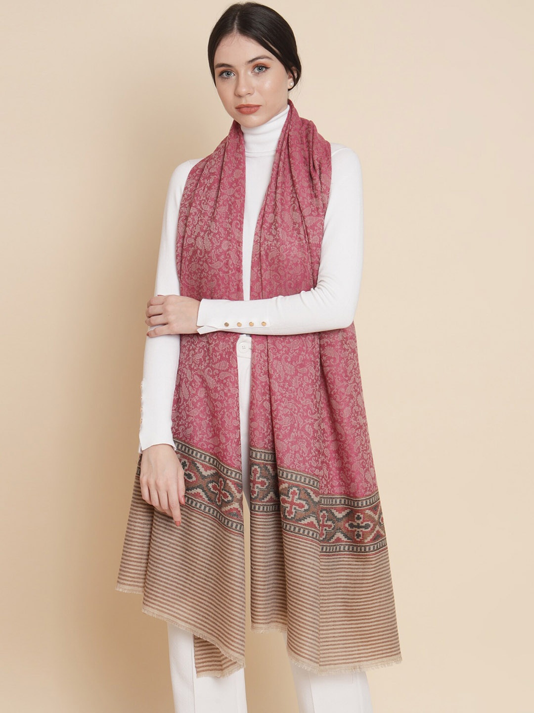 

Pashtush Geometric Woven Design Shawl, Pink