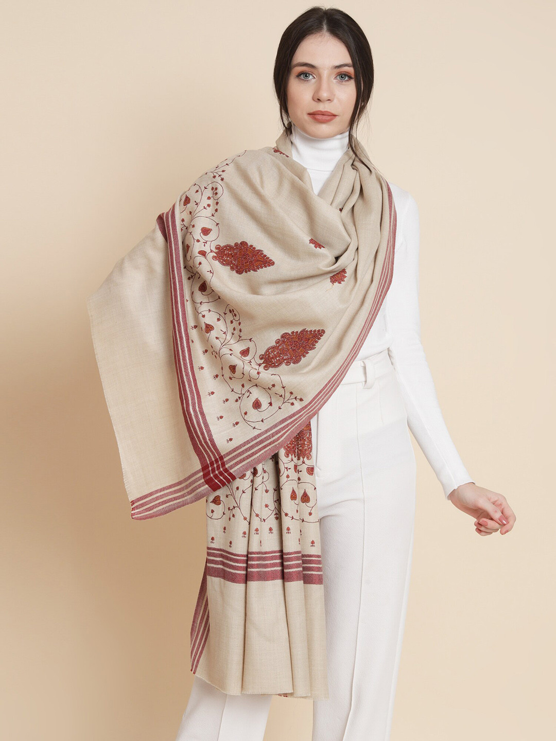 

Pashtush Paisley Embroidered Shawl, Taupe